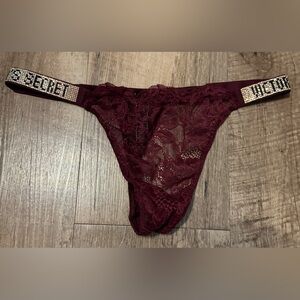 Victoria's Secret Burgundy Lace Thong with Sparkle Detail